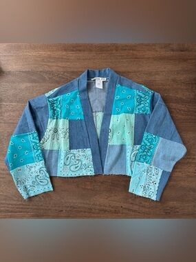 Tricia Fix Cropped Denim & Bandana Patchwork Jacket